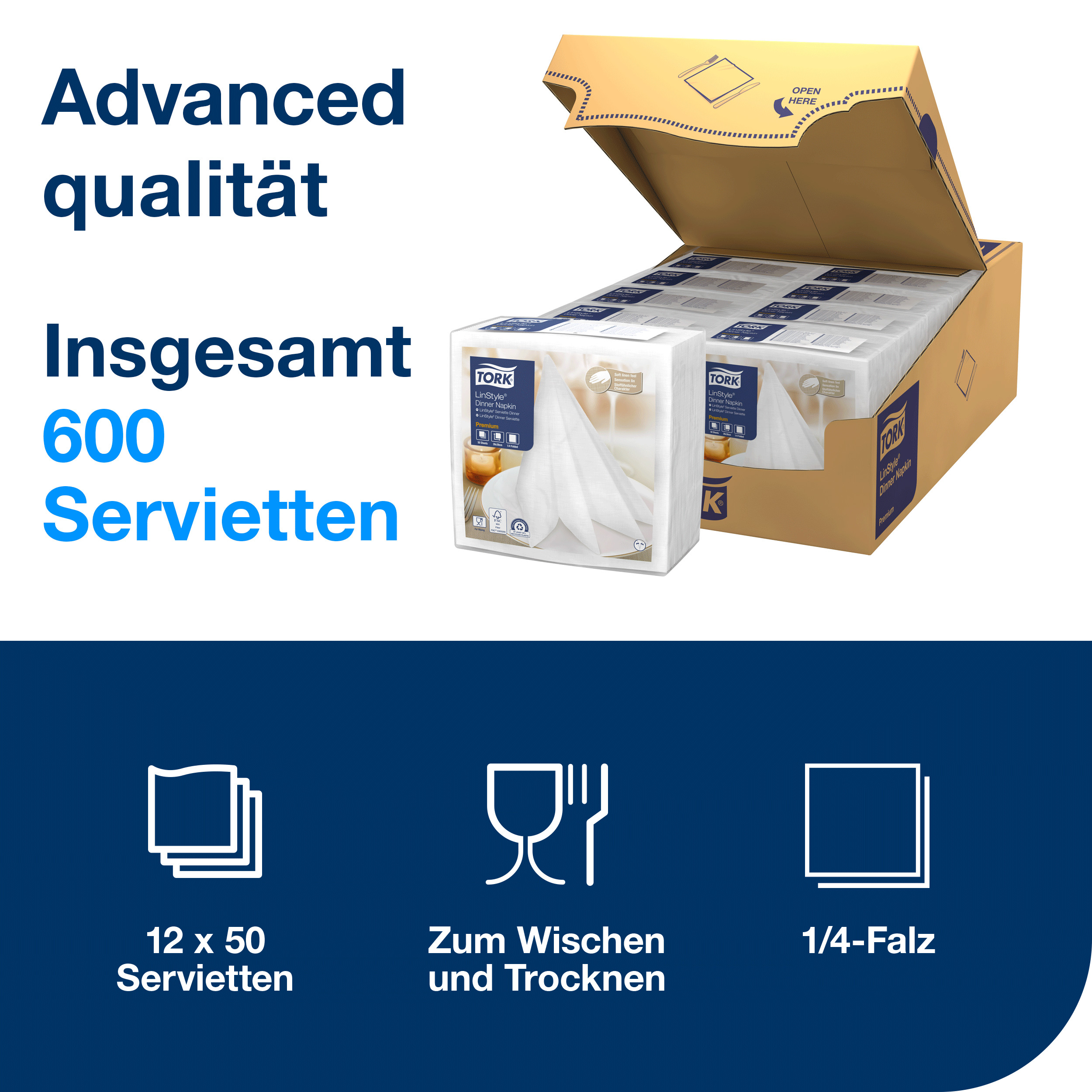 Dinnerservietten LinStyle weiß 39cm 1/4F