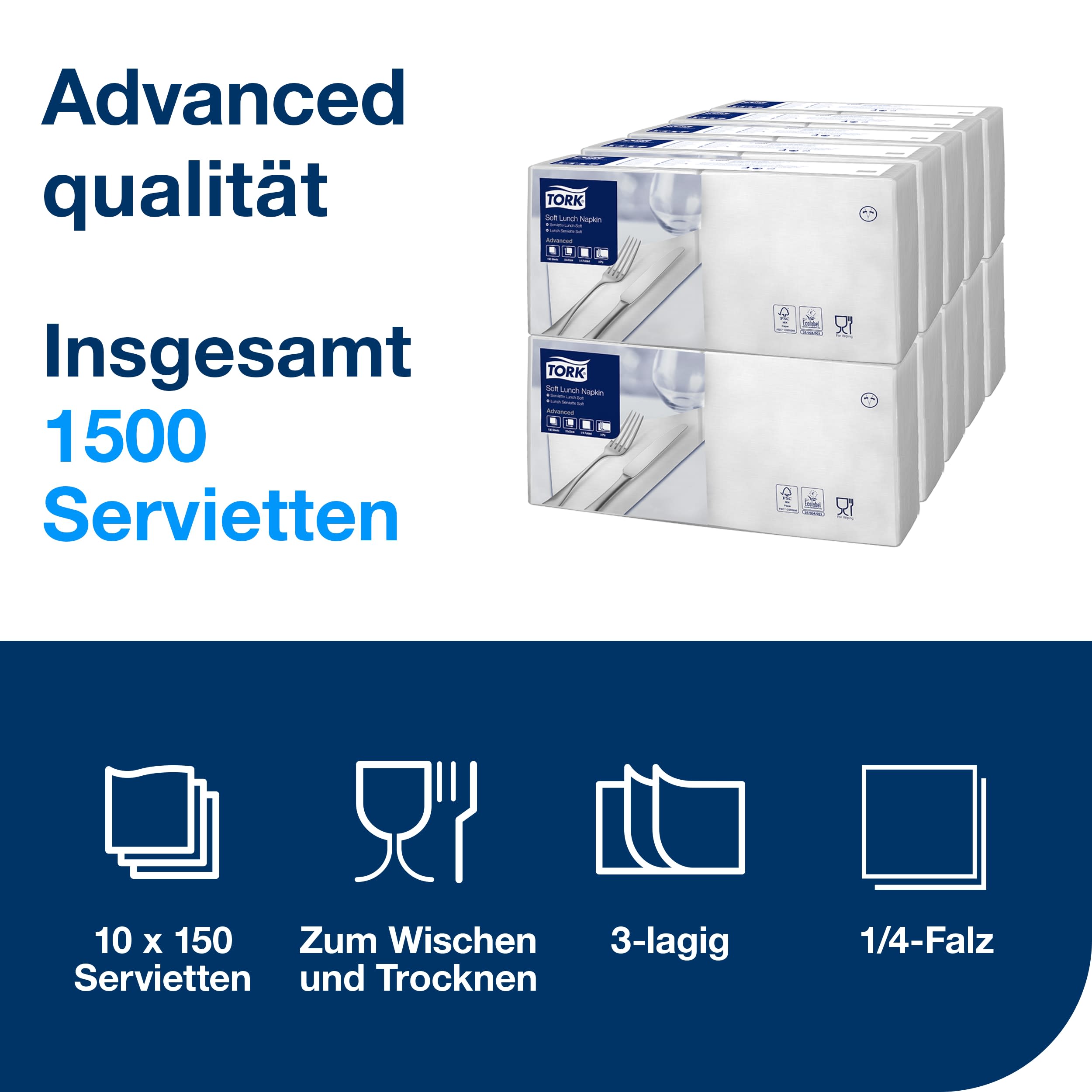 Lunchservietten weiß 3lg 33cm 1/4F