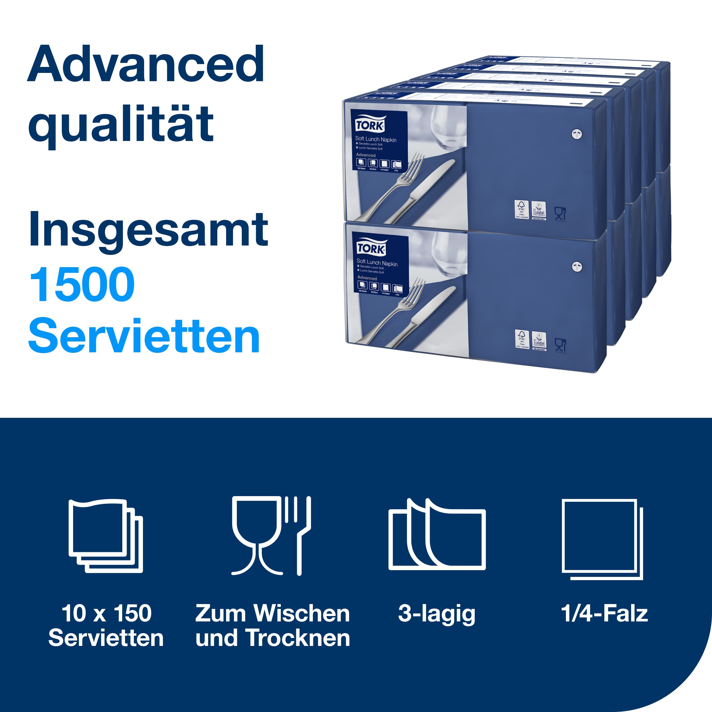 Lunchservietten dunkelblau 3lg 33cm 1/4F