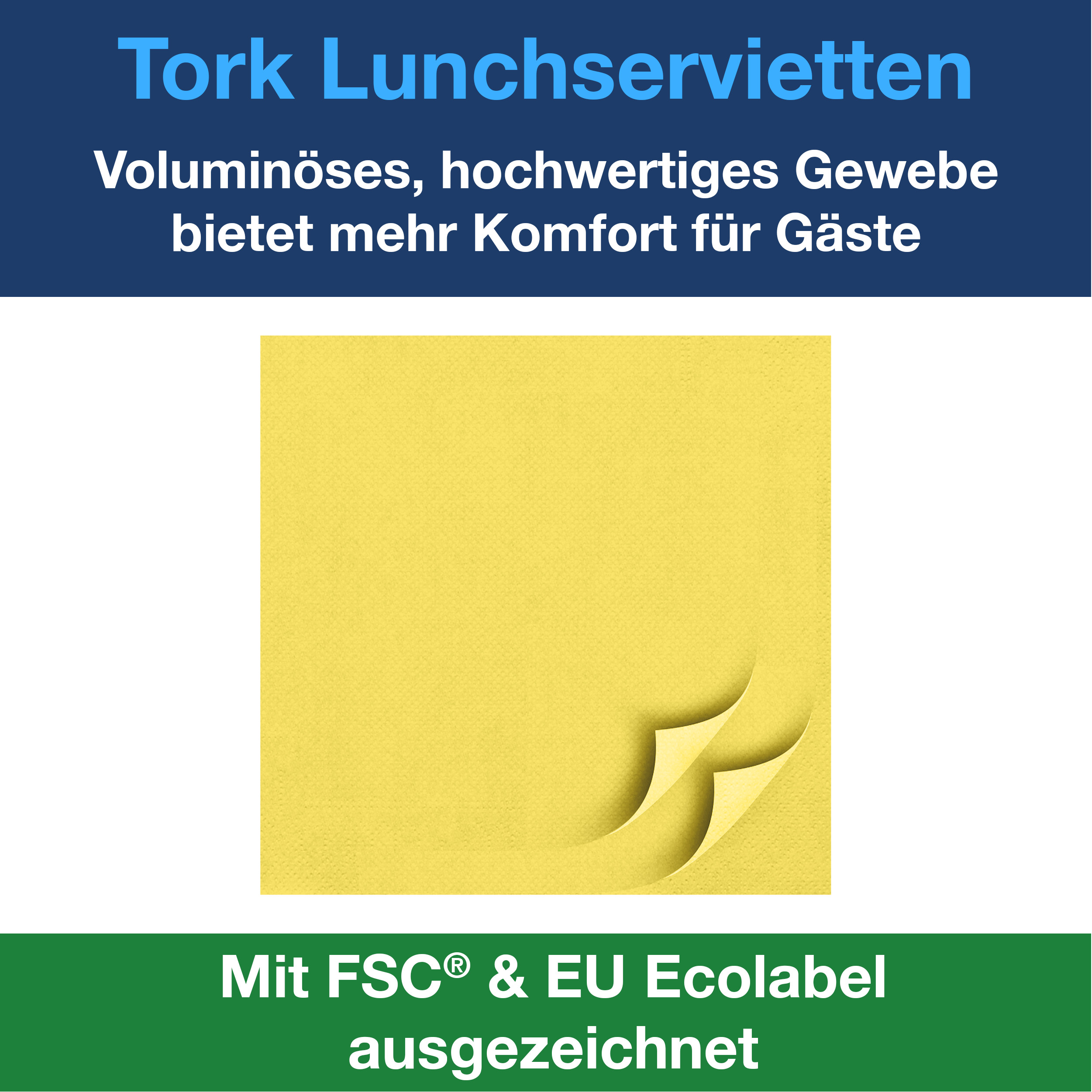 Lunchservietten gelb 3lg 33cm 1/4F