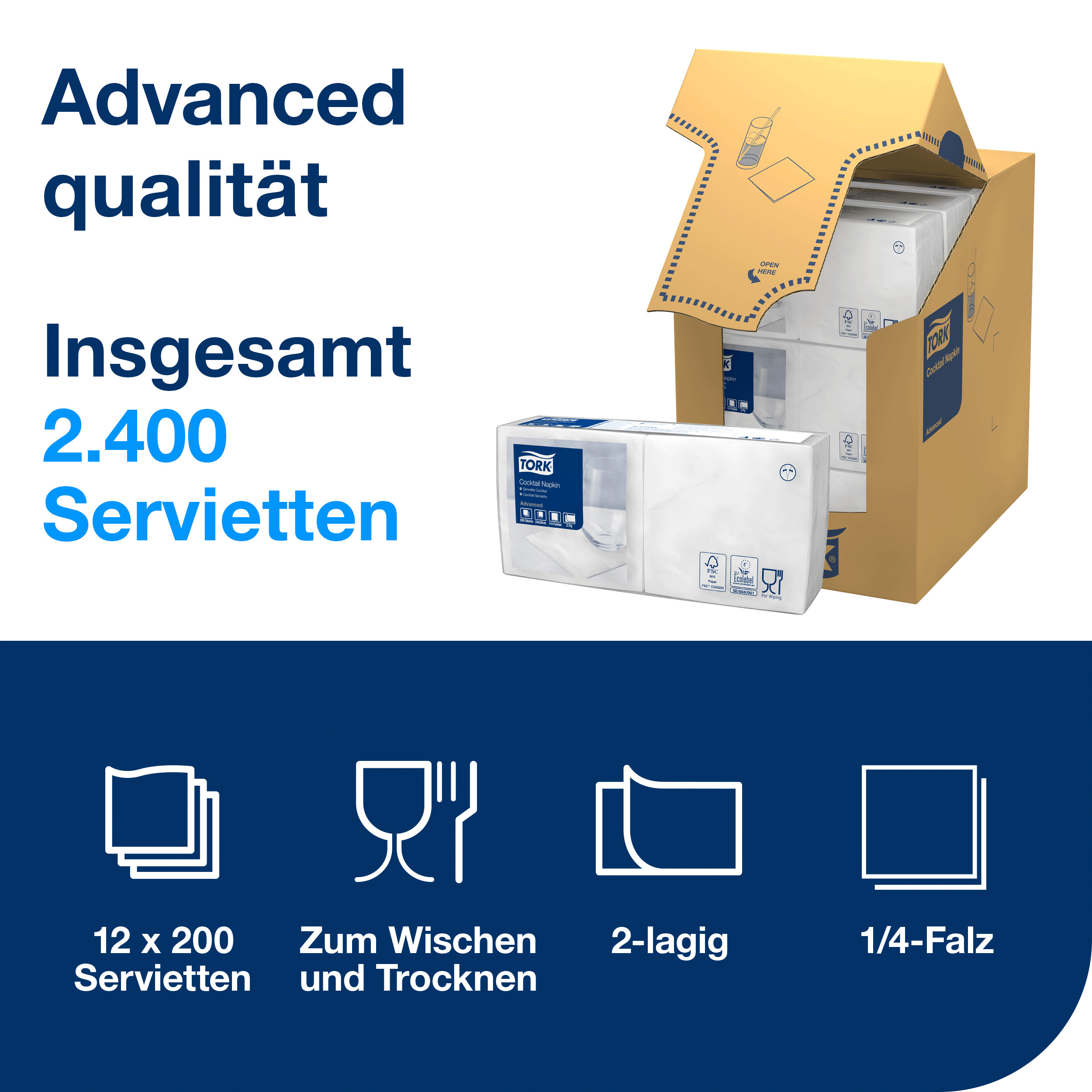 Cocktailservietten weiß 24cm 2lg