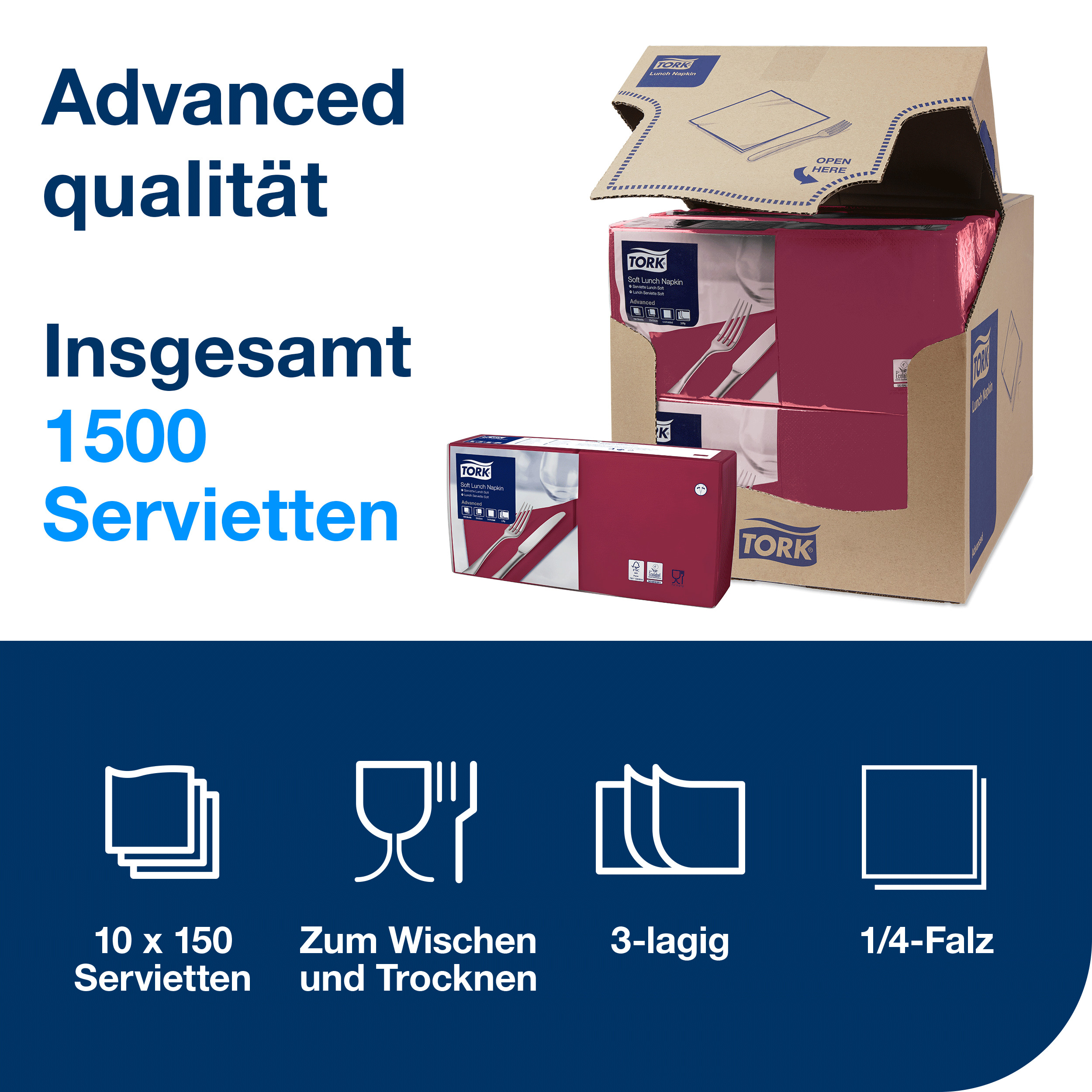 Lunchservietten bordeauxrot 3lg 33cm 1/4F