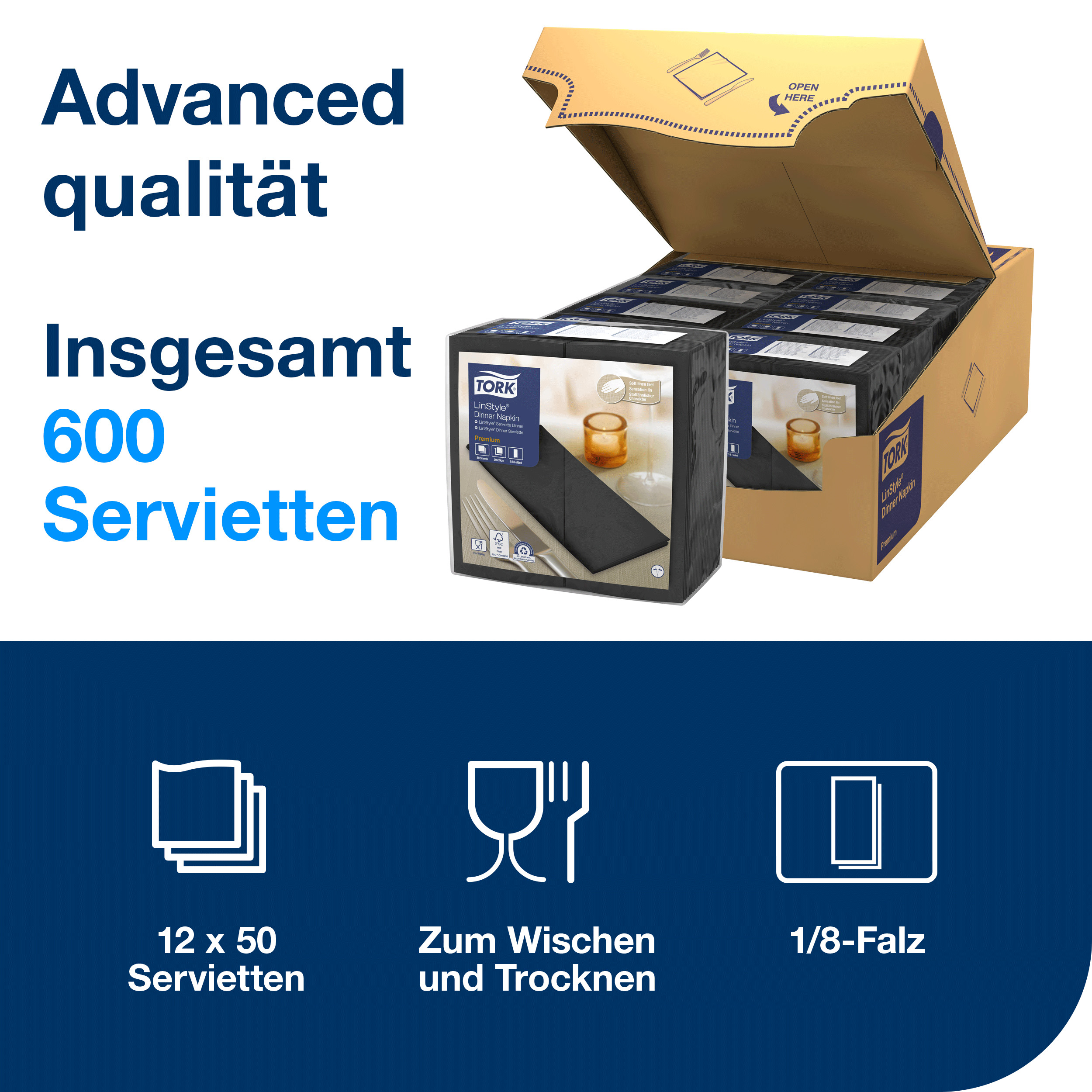 Dinnerservietten LinStyle schwarz 39cm 1/8F