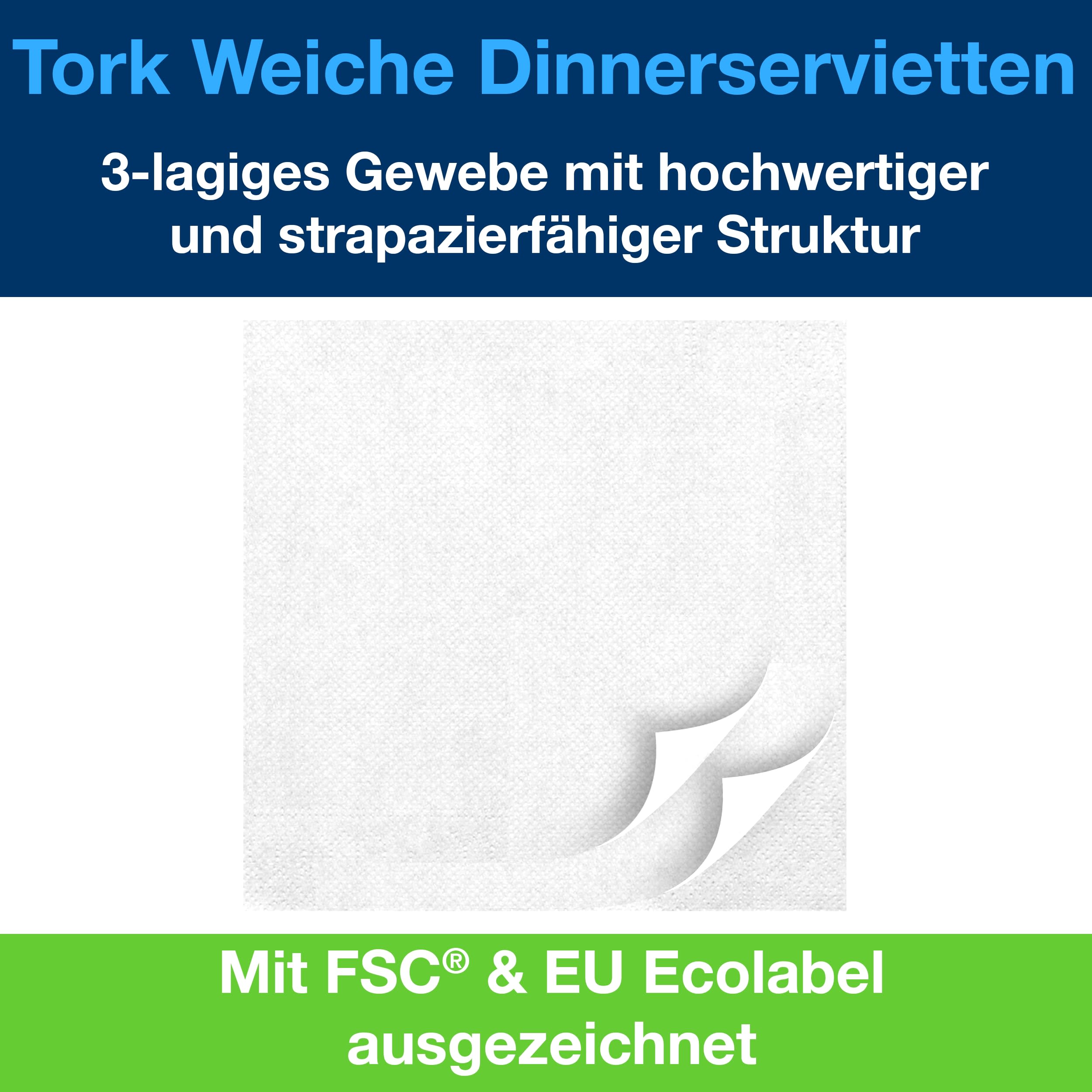 Dinnerservietten Soft weiß 3lg 39cm 1/8F