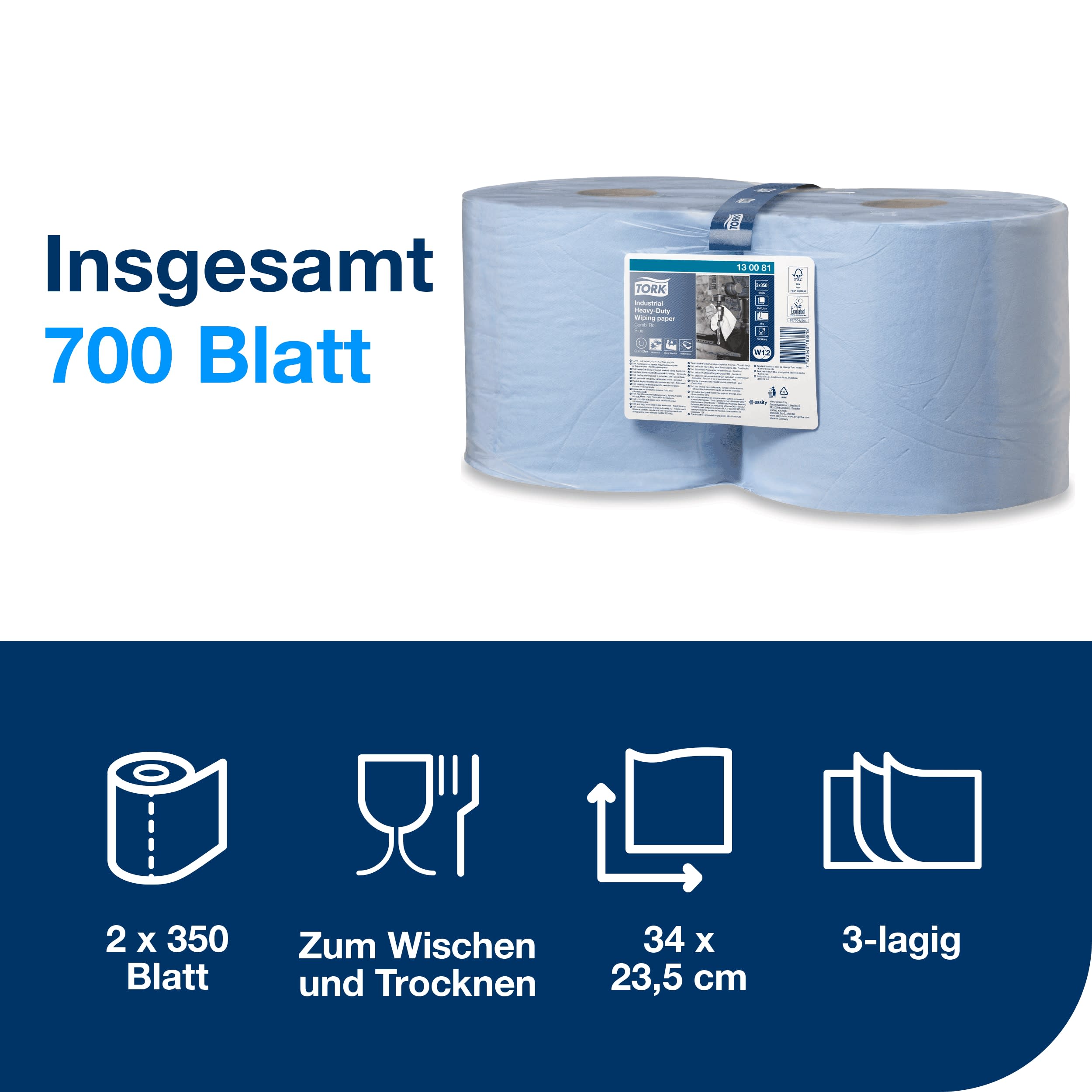 Tork extra starke Industrie Papierwischtücher blau