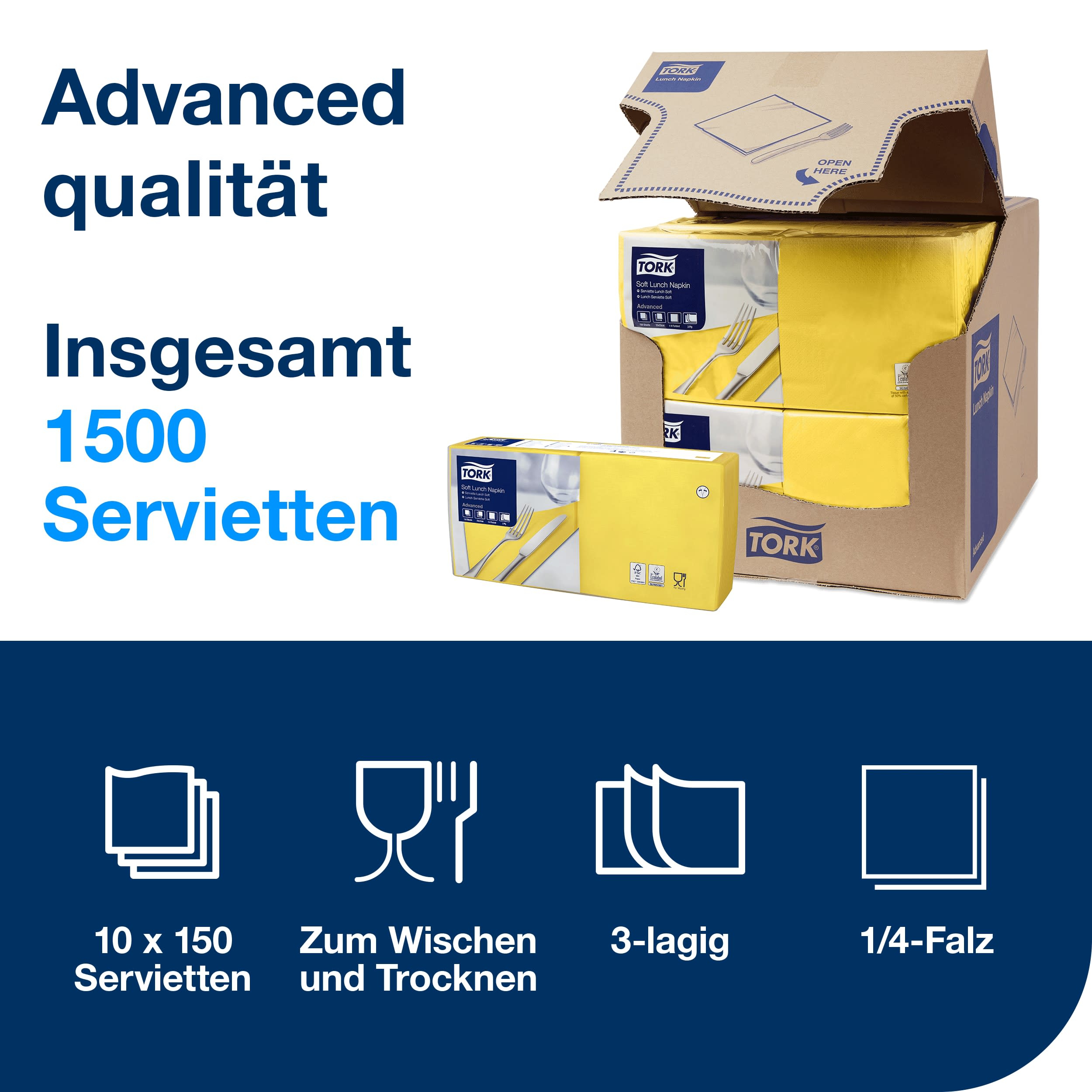 Lunchservietten gelb 3lg 33cm 1/4F