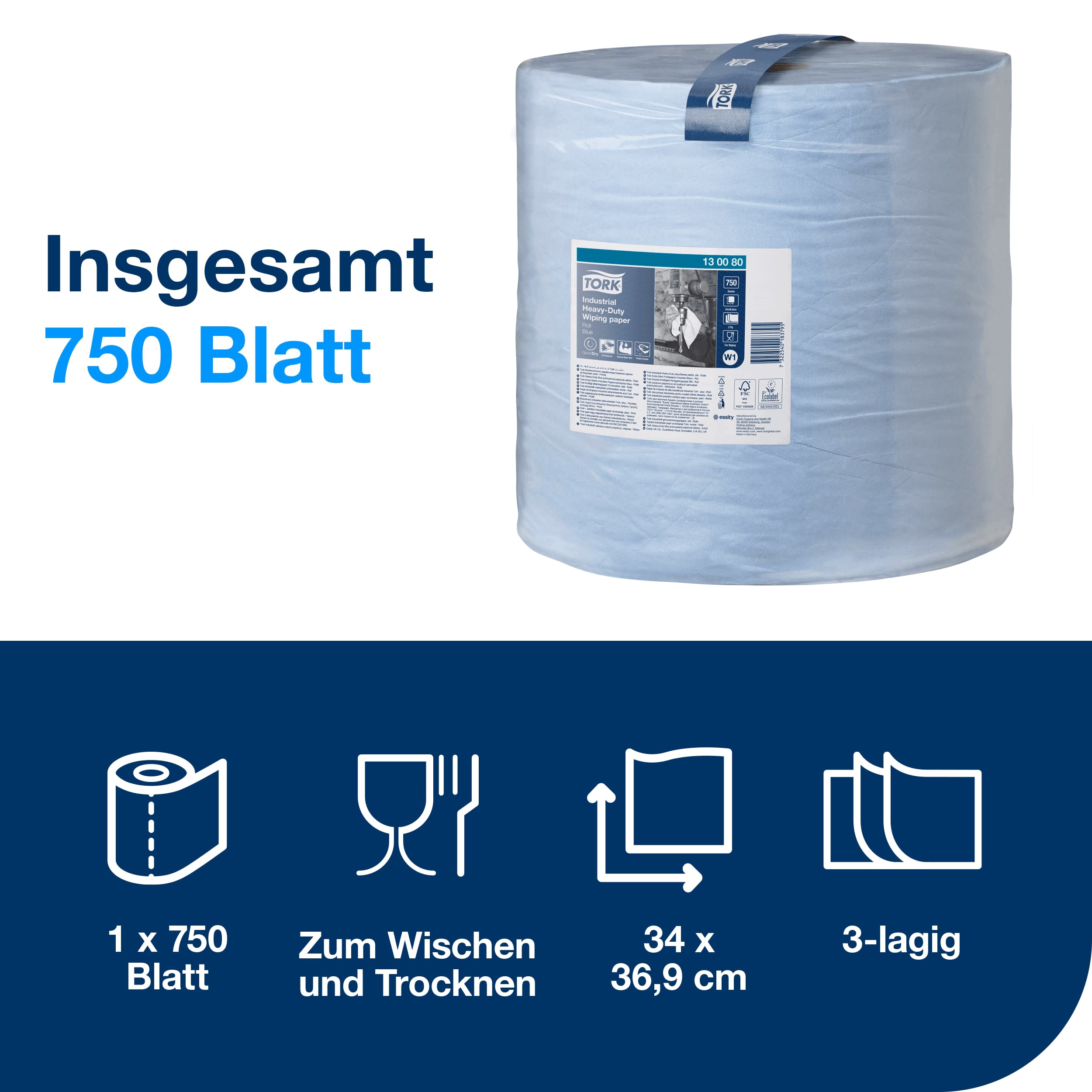 Tork extra starke Industrie Papierwischtücher blau