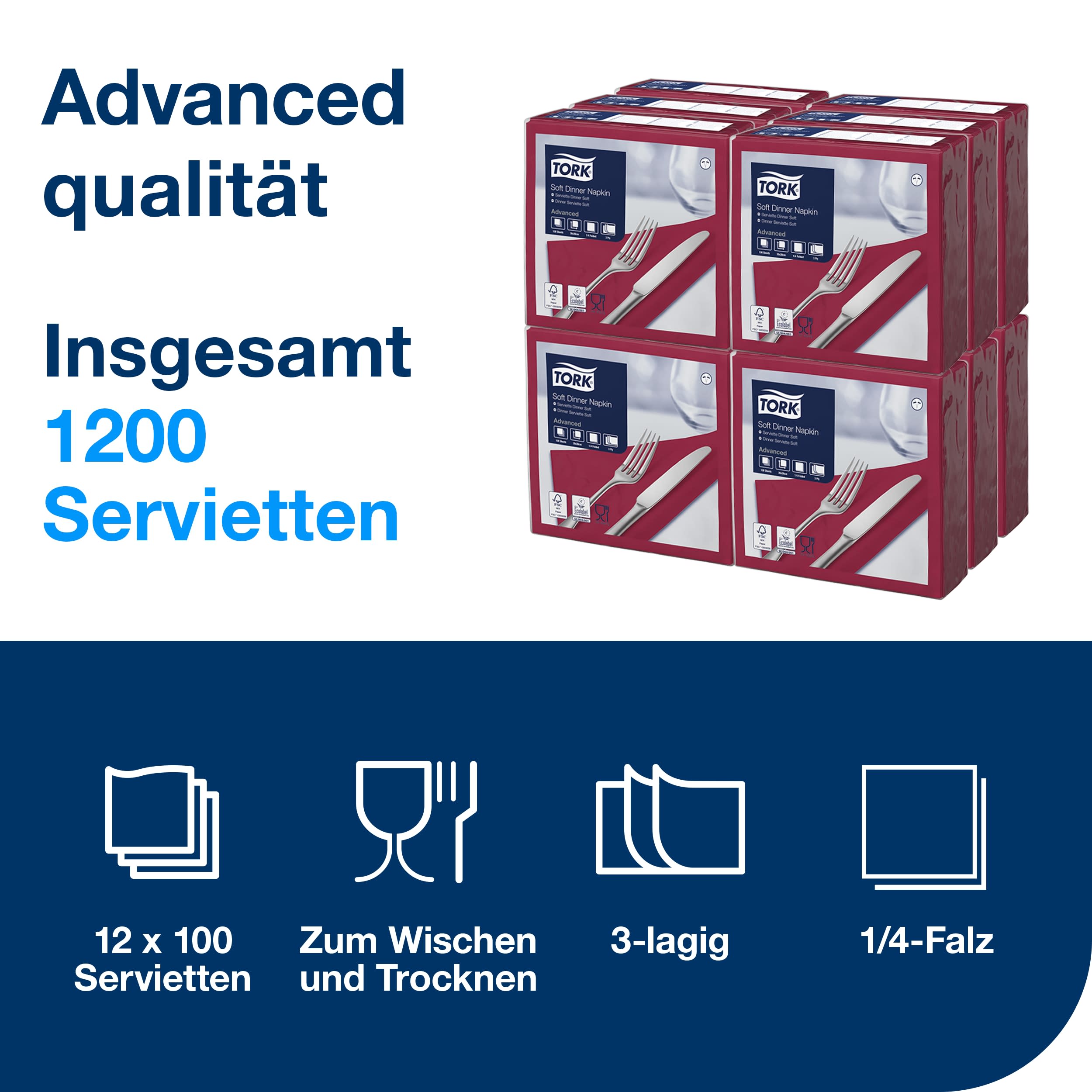 Dinnerservietten Soft bordeauxrot 3lg 39cm 1/4F